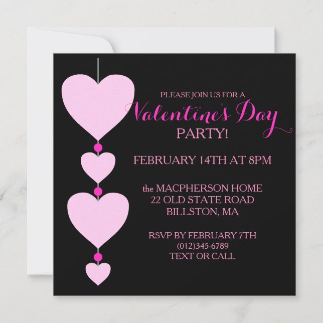 Invitation de la Saint Valentin au coeur rose et n (Devant)