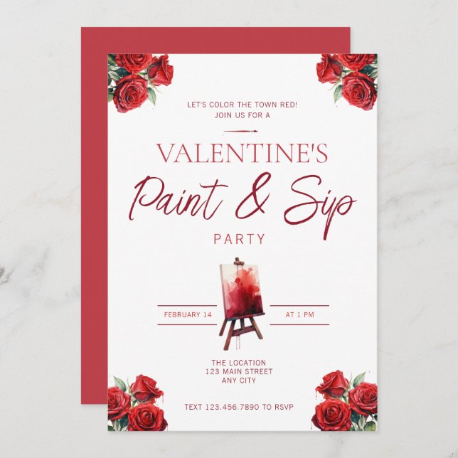 Invitation de la Saint Valentin Paint and Sip Part (Devant / Derrière)