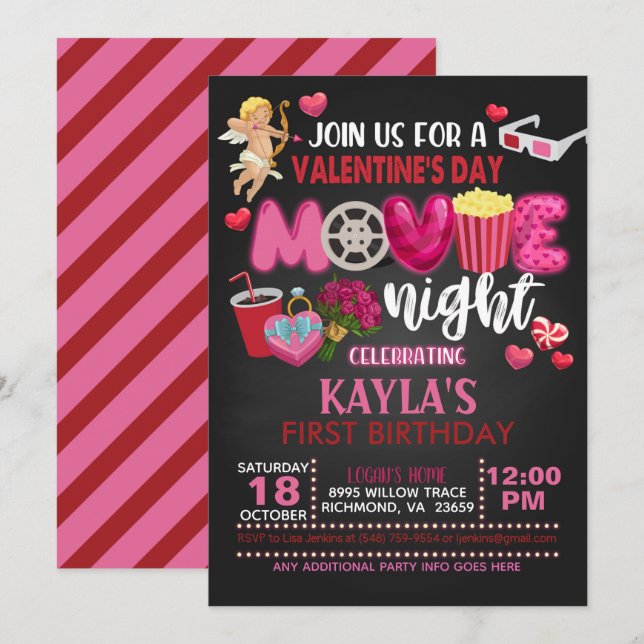 Invitation de la Saint Valentin pour la soirée cin (Devant / Derrière)
