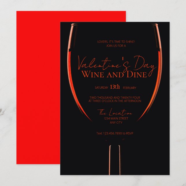 Invitation de la Saint Valentin pour le vin et le  (Devant / Derrière)