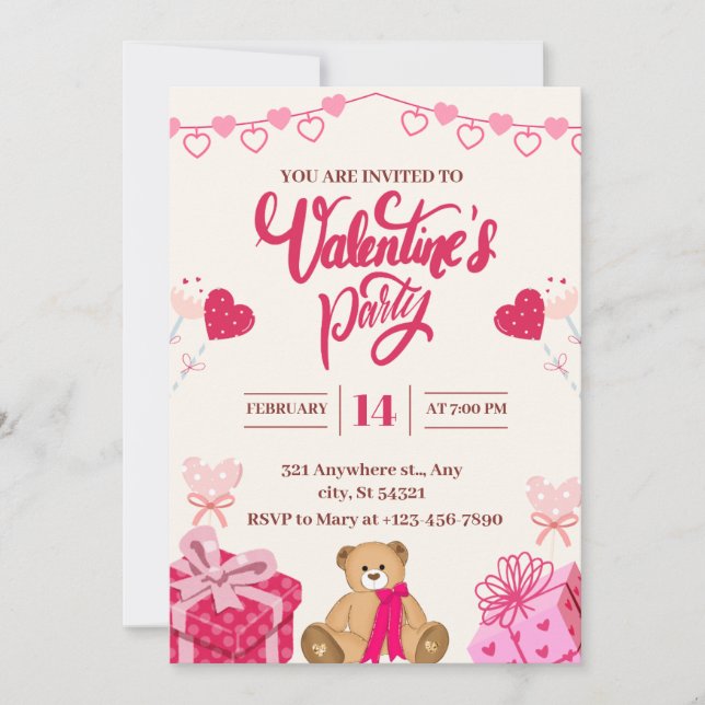 Invitation de la Saint Valentin rose (Devant)