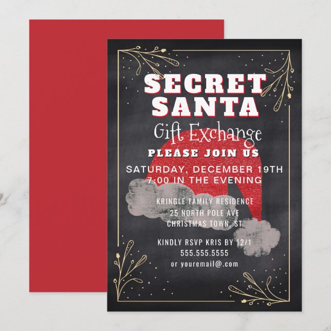 Invitation de la Secret Père Noël Gift Exchange Pa (Devant / Derrière)