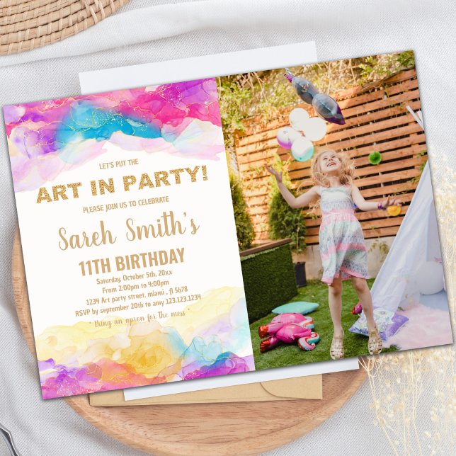 Invitation de la soirée artistique personnalisée p (Purple Paint Birthday Invitations with photo)
