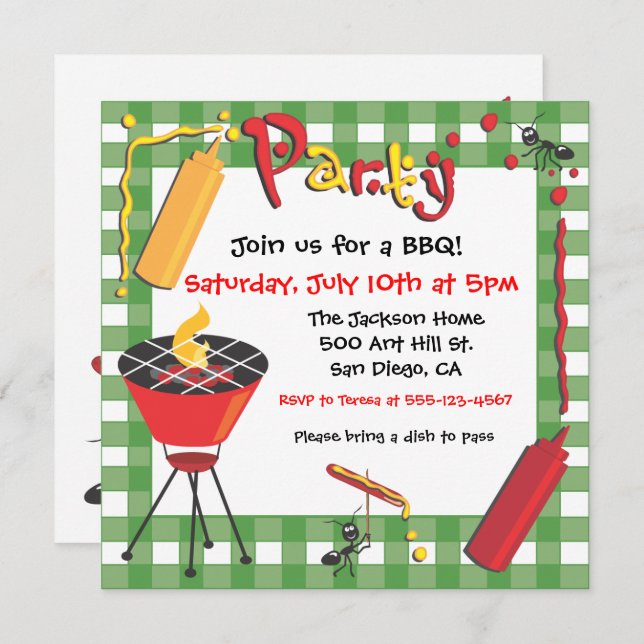 Invitation de la soirée barbecue avec invités non  (Devant / Derrière)