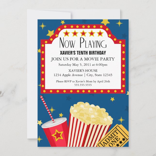 Invitation de la soirée cinéma 5x7 (Devant)