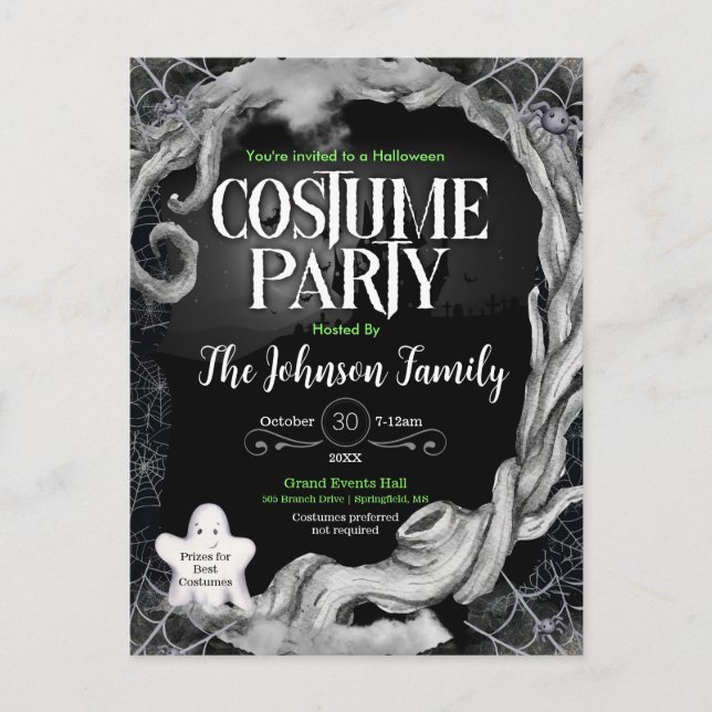 Invitation de la soirée costumée d'Halloween noir (Devant)