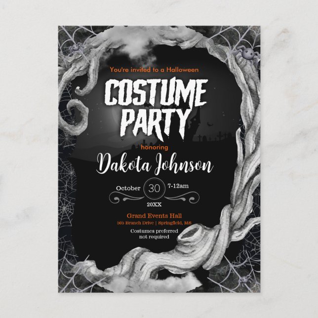 Invitation de la soirée costumée d'Halloween noir (Devant)