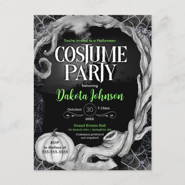 Invitation de la soirée costumée d'Halloween noir  (Devant)