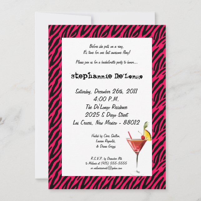 Invitation de la soirée de bachelorette 5x7 (Devant)