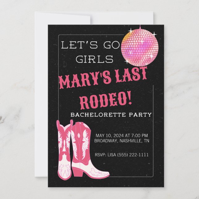 Invitation de la soirée de bachelorette Disco Cowb (Devant)