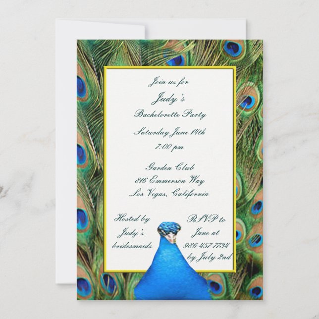 Invitation de la soirée de bachelorette Peacock