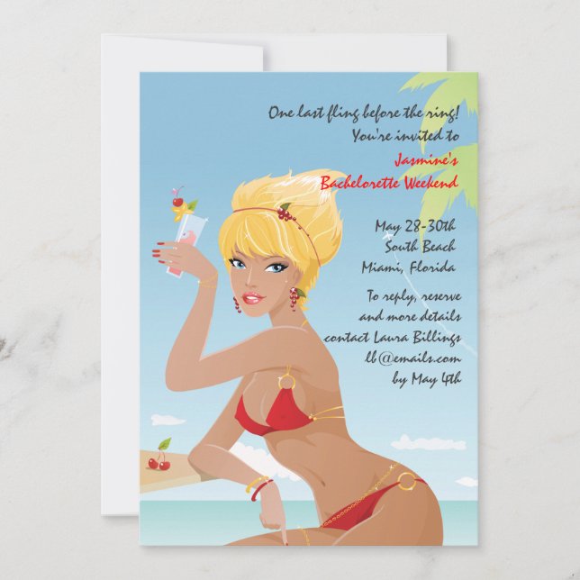 Invitation de la soirée de bachelorette Red Bikini (Devant)
