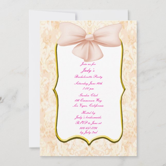 Invitation de la soirée de bachelorette rose (Devant)