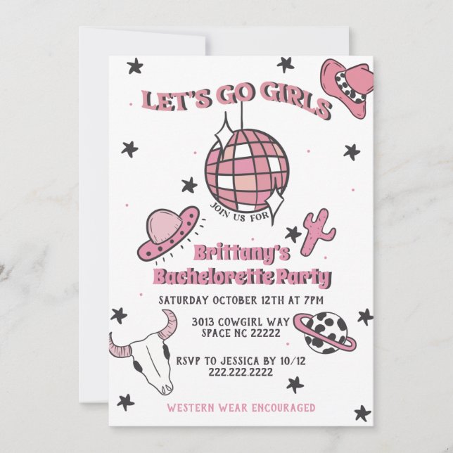 Invitation de la soirée de bachelorette Space Cowg (Devant)