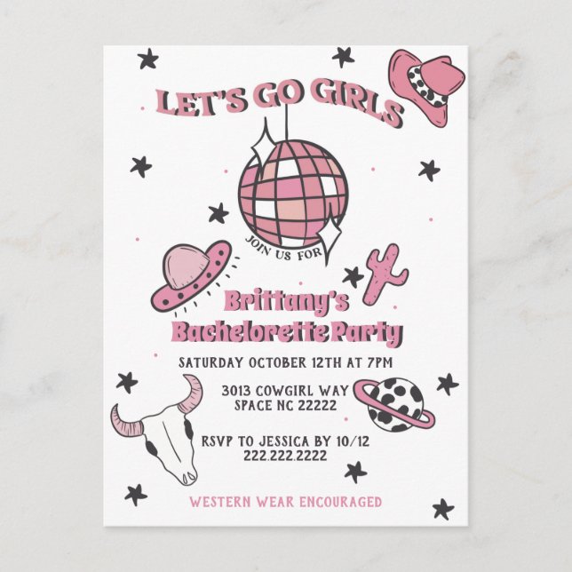 Invitation de la soirée de bachelorette Space Cowg (Devant)