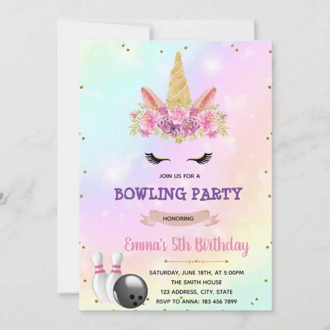 Invitation de la soirée de bowling Unicorn (Devant)