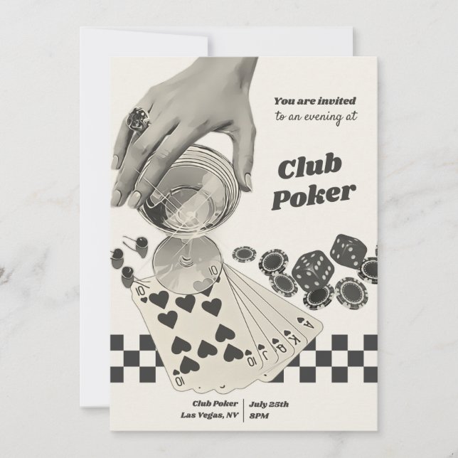 Invitation de la soirée de cocktail Retro Poker (Devant)