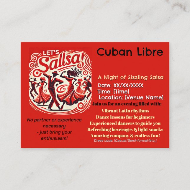 Invitation de la Soirée de Danse de Salsa - Rouge  (Devant)