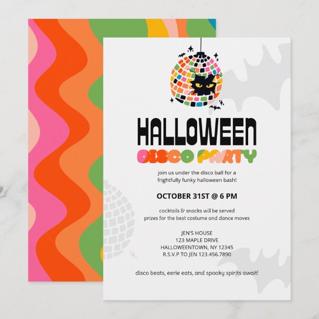 Invitation de la soirée Disco Ball Halloween (Devant / Derrière)
