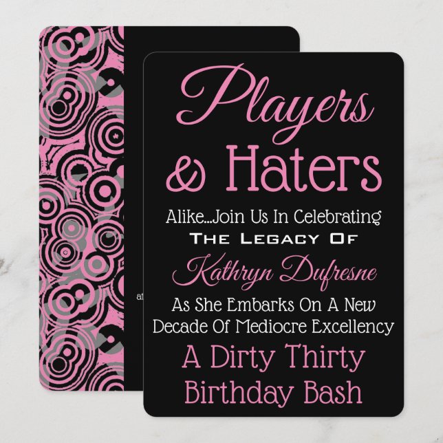 Invitation de la soirée "Players & Haters" tendanc (Devant / Derrière)