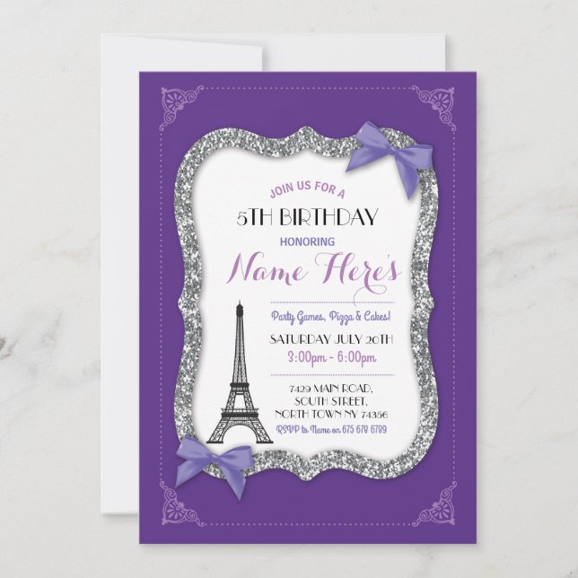 Invitation de la tour Eiffel violette de Paris Ann (Devant)