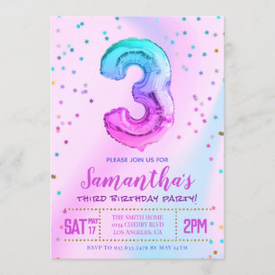 Invitation de la troisième fête d'anniversaire de 