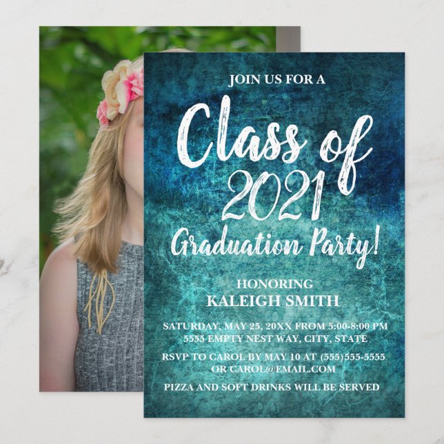 Invitation de la turquoise Navy Blue White Graduat (Devant / Derrière)