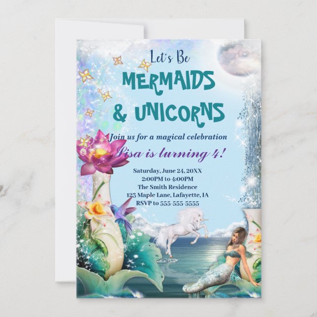 Invitation De La Unicorne Et De La Sirène (Devant)