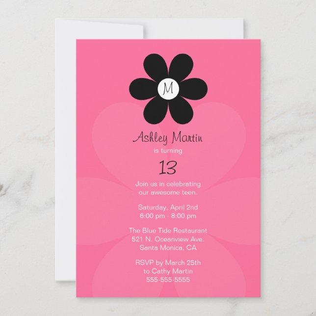 Invitation de l'adolescence de fête d'anniversaire (Devant)