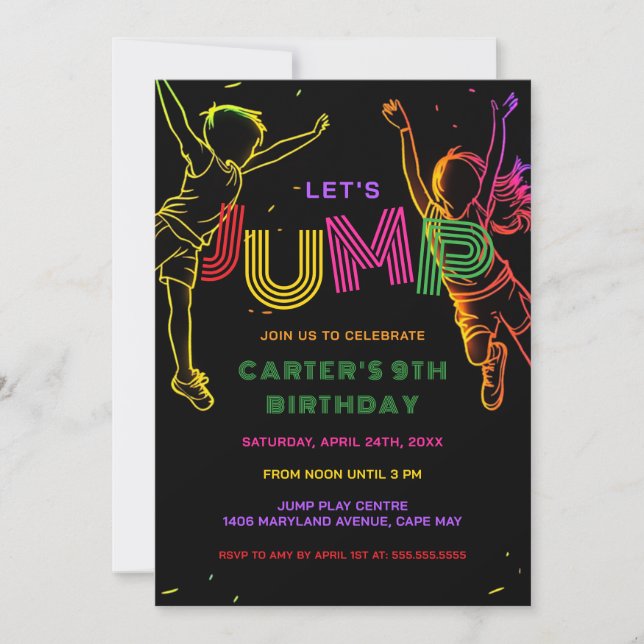 Invitation de l'Anniversaire de enfant du Jump Par (Devant)