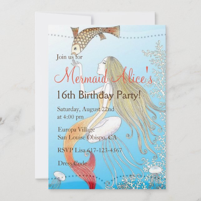 Invitation de l'anniversaire de la belle à sirène (Devant)