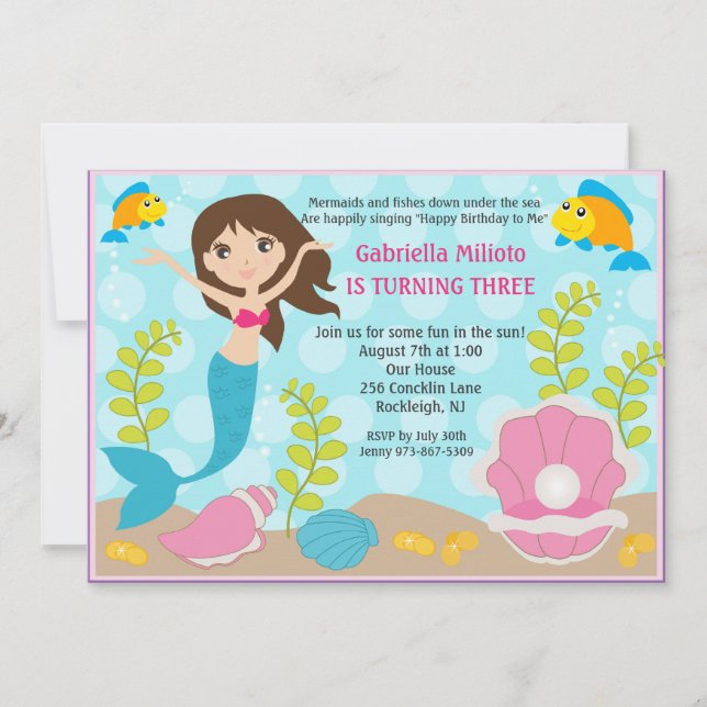 Invitation de l'anniversaire de la fille de sirène (Devant)