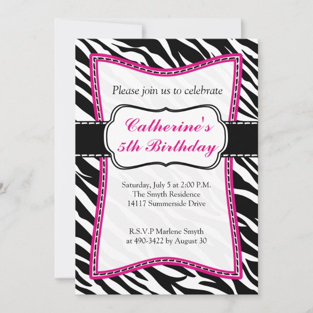 Invitation de l'anniversaire de l'enfant de zèbre (Devant)