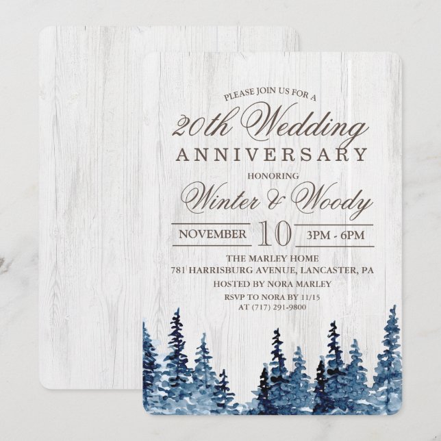 Invitation de l'anniversaire du Mariage de bois ru (Devant / Derrière)