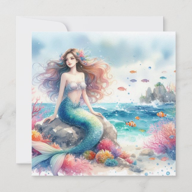 Invitation de l'aquarelle de sirène (Devant)
