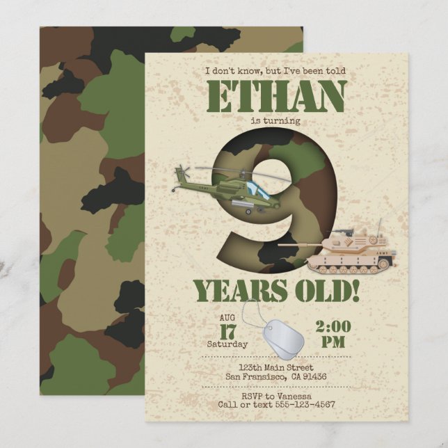 Invitation de l'armée - 9e anniversaire Invitation (Devant / Derrière)