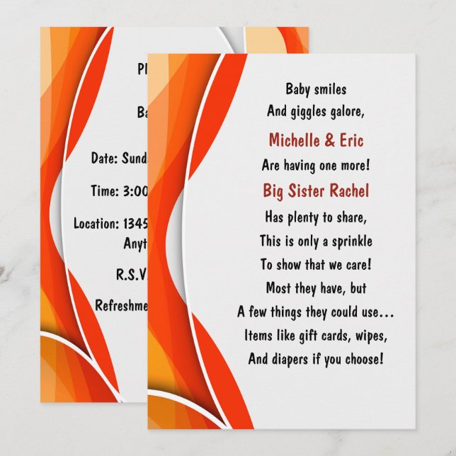 Invitation de l'aspersion de bébé (Devant / Derrière)