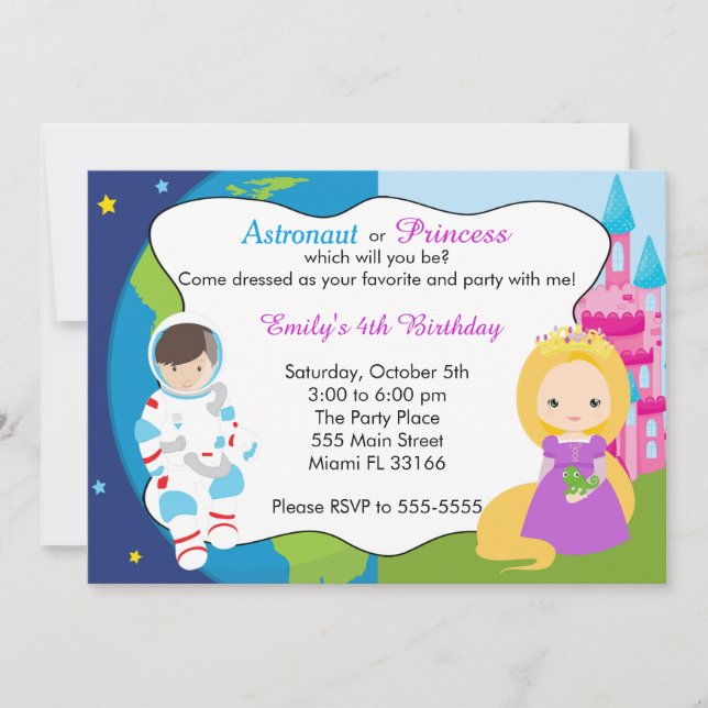 Invitation de l'astronaute princesse Anniversaire  (Devant)
