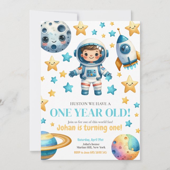 Invitation de l'astronaute Space Kids 1er annivers (Devant)