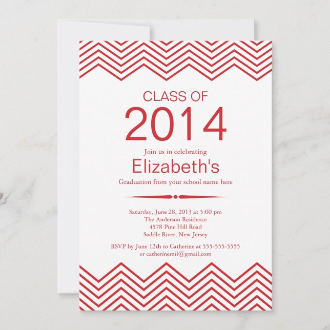 Invitation de l'Elegant Red Chevron Graduation Par (Devant)