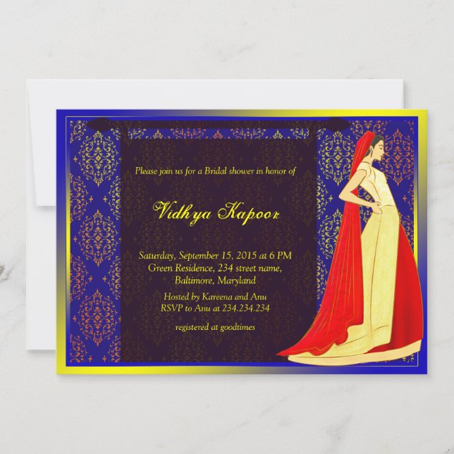 Invitation de l'élégante Fête de l'mariée indienne (Devant)