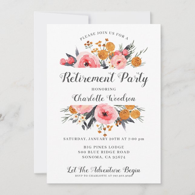 Invitation de l'élégante fête de retraite florale (Devant)