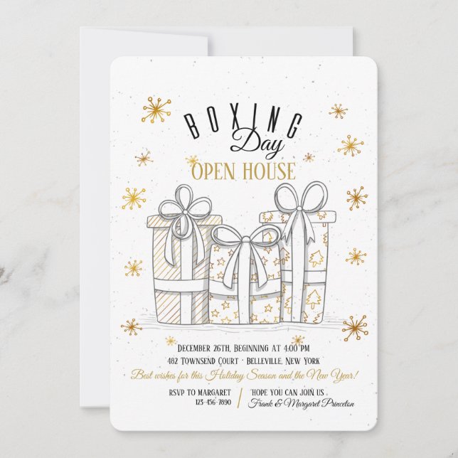 Invitation de lendemain de Noël de cadeaux d'or (Devant)