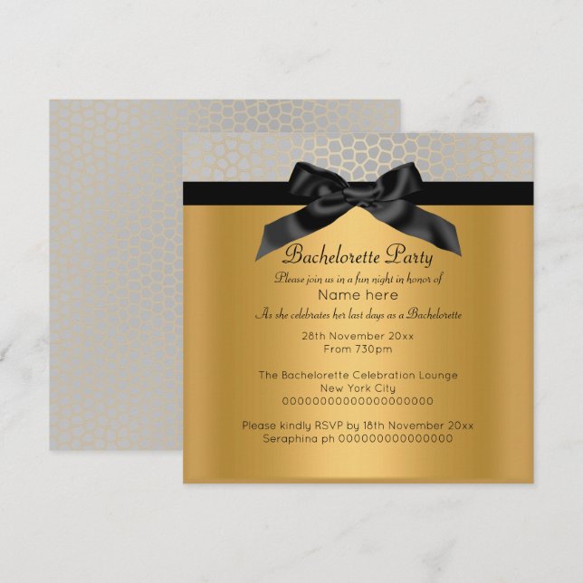 INVITATION DE LEOPARD BACHELORETTE D'OR D'ARGENT (Devant / Derrière)