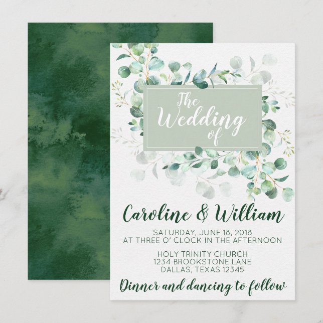 Invitation de l'Eucalyptus Faire-part de mariage (Devant / Derrière)