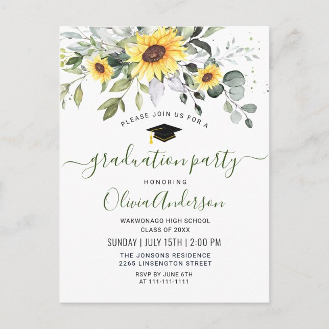 Invitation de l'Eucalyptus Sunflower Graduation Pa (Devant)