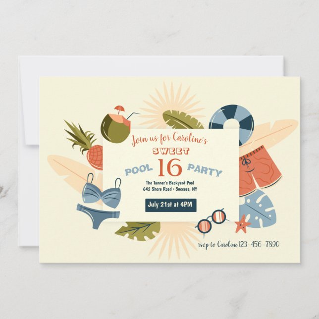 Invitation de l'heure de la fête du pool (Devant)