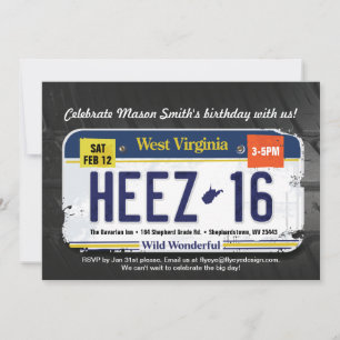 Invitation de licence Boy's 16th Birthday West Vir