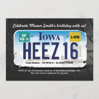 Invitation de licence de l'Iowa pour le 16e annive