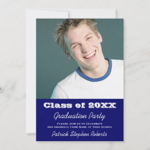 Invitation de licence en photo bleue pour son fils